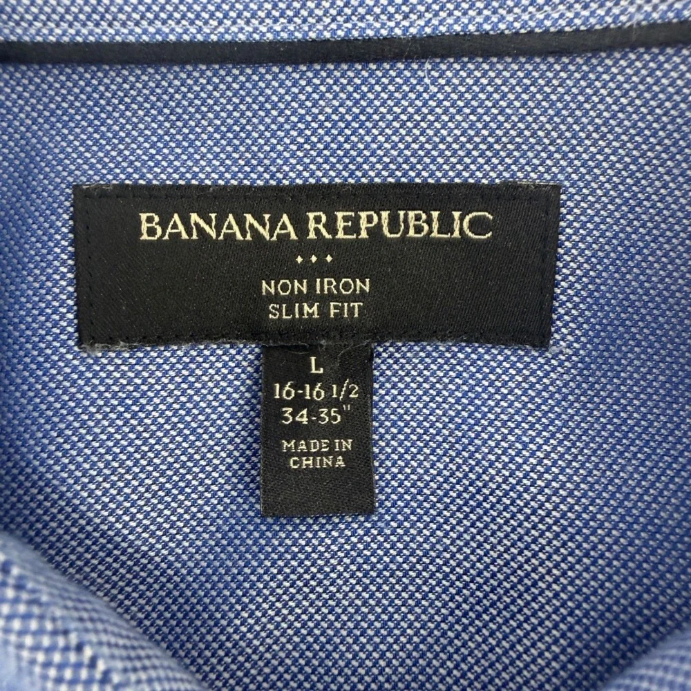 Banana Republic Mens Blue Non Iron Slim Fit French Cuff Dress Shirt L 16-16.5